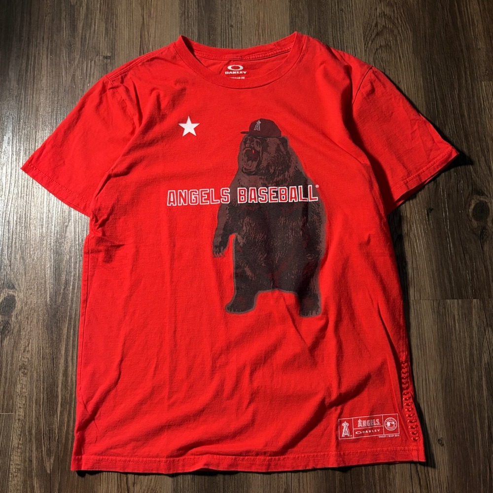 Oakley Los Angeles Angels Baseball Bear Graphic T-Shirt Mens Medium Red MLB 2014